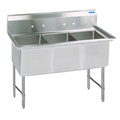 Bk Resources 29.5 in W x 77.125 in L x Free Standing, Stainless Steel, Three Compartment Sink 16 Gauge BKS6-3-24-14S